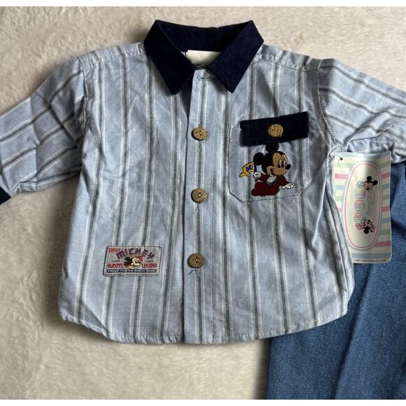 Vtg Disney Babies Mickey Mouse 2 Piece Outfit 0-6 Months Set Jeans Embroidered - Picture 1 of 5